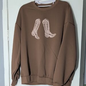 Brown Sweatshirt with Cowboy Boots Graphic